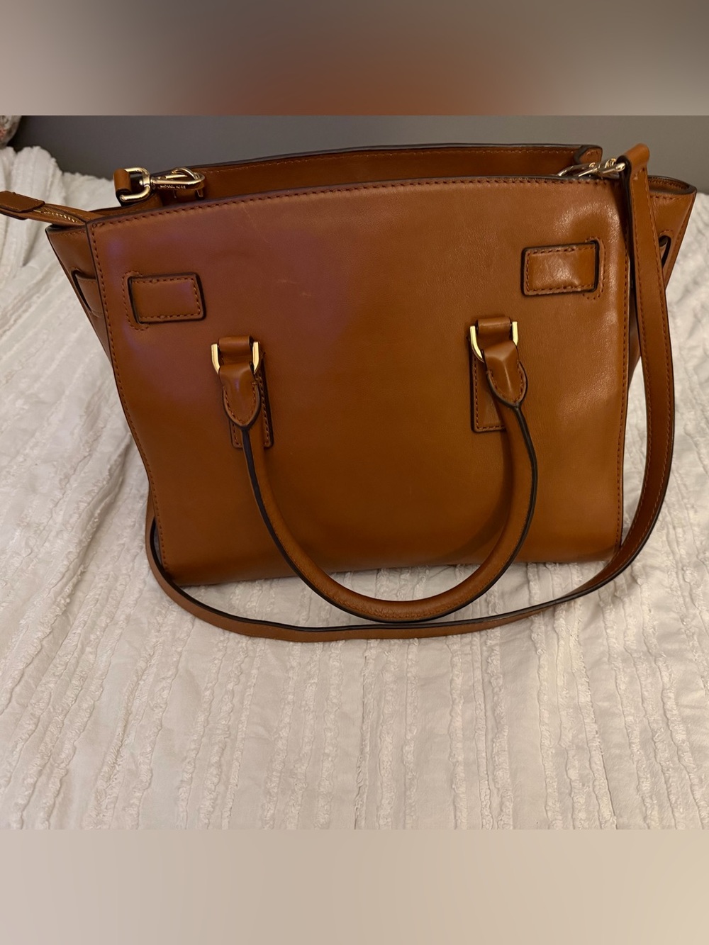Michael Kors Cognac Leather Satchel with Gold Tone Hardware - Picture 2 of 8